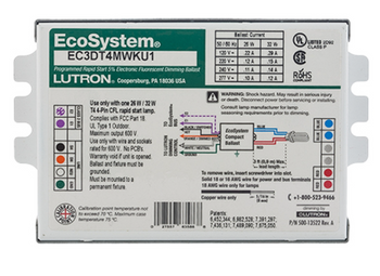 EC3DT4MWKU1 Lutron EcoSystem Digital Dimming Ballast - Feet Mount