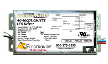 AC-40CD1.05UVTS ACE LEDS Multi-Current Switch Hitter LED Driver - 19W/500mA 26W/700mA 40W/1050m