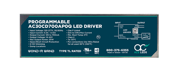 AC30CD700AP0Q ACE LEDS Programmable Constant Current LED Driver - 30W 700mA