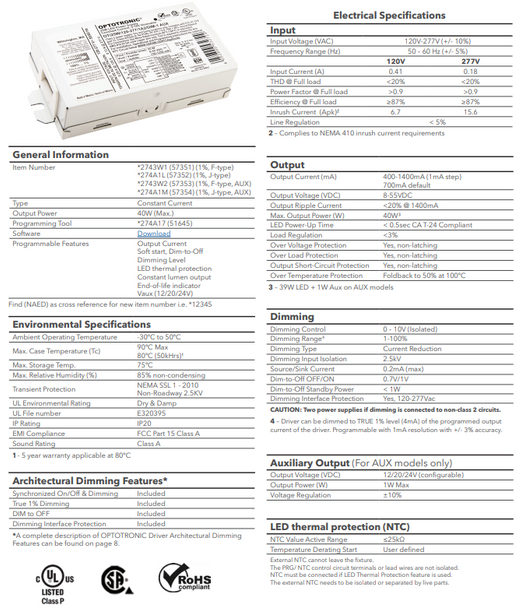 OTi40W/120-277/1A4/DIM-1 OPTOTRONIC (57351/*2743W1) - Specifications OTi40W/120-277/1A4/DIM-1 OPTOTRONIC (57351/*2743W1) - Specifications