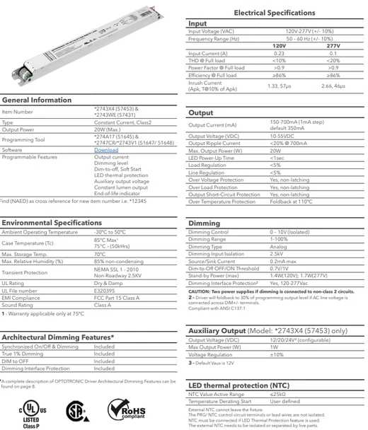 OTi20/120-277/700 DIM-1 L G2 OPTOTRONIC (57431/*2743WE) - Specifications
