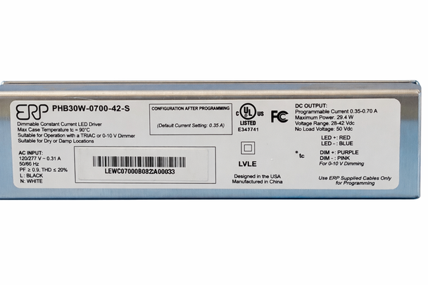 PHB30W-0700-42-S ERP Power Programmable Constant Current LED Driver - 29W 350mA Bottom-Studs