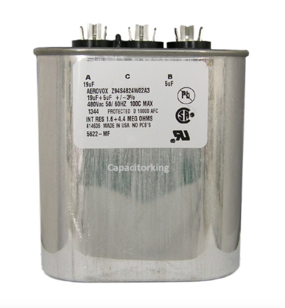 Z94S4824W02A3 Aerovox Metal Capacitor - 480V 1000W 15UF & 9UF