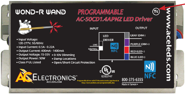 AC-50CD1.4APBNZ AC-Electronics LED Driver - Bottom Exit Studs