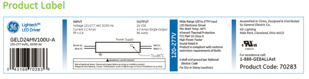 GELD24MV100U-A GE (70283) Constant Voltage LED Driver - Label