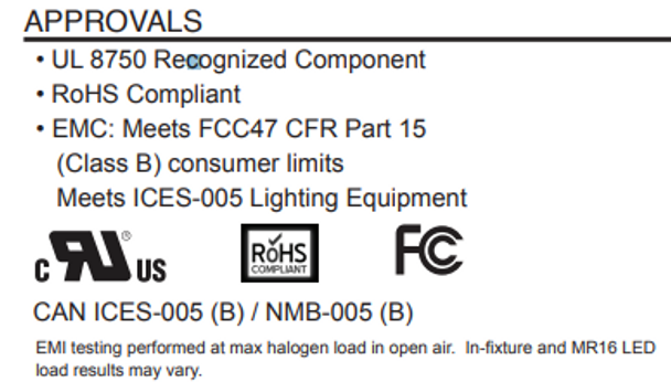 RS12-60M-LED-FCC Hatch LED Driver - Approvals