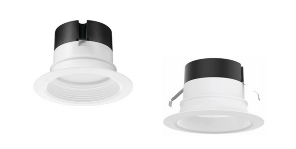 4BE/ 4SE SWW5 Juno E-Series 4" Switchable-CCT LED Downlight Retrofit - Baffle (left) or Smooth (right)
