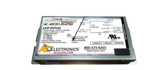 AC-40CD1.05ATSD ACE LEDS Multi-Current Switch Hitter LED Driver - 19W/500mA 26W/700mA 40W/1050mAMulti-Current Switch Hitter LED Driver - 19W/500mA 26W/700mA 40W/1050mA