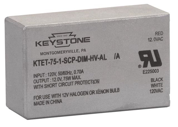 KTET-75-1-SCP-DIM-HV-AL Keystone Halogen-Electronic Step-down Transformer - 75W 12V 
