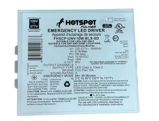 FHSCP-UNV-10W-BLS-SD Fulham HotSpot Constant Power Emergency LED Driver - 10W Self-Diagnostic