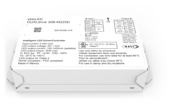 30B-M2Z0C eldoLED DUALdrive Programmable Constant Current LED Driver - 30W 2-Channel