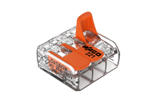 221-413 WAGO Compact Splicing Lever-Nuts Connector - 3-wire 12-24 AWG Solid/Strand/Flex