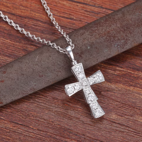 18K White Gold Cross Diamond Necklace