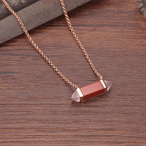 18k Gold Necklace with Red Agate and Pink Jasper Accents
