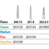 Two Striper FG #261.8 Coarse Diamond Burs, Flame shaped. Pack of 5
