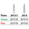 Two Striper FG #265.6.5 Coarse Diamond Burs, Flame shaped. Pack of 5