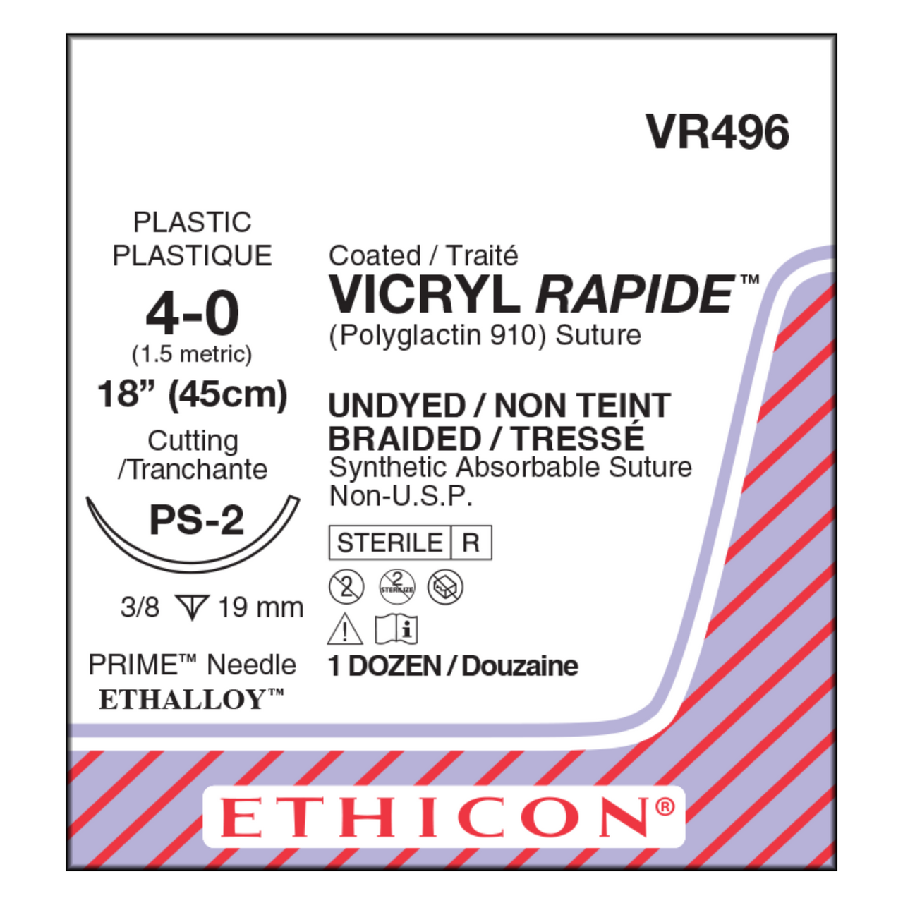 Sutures Vicryl Rapide PS-2 4-0 UD 18in Suture 12/Bx - Dental