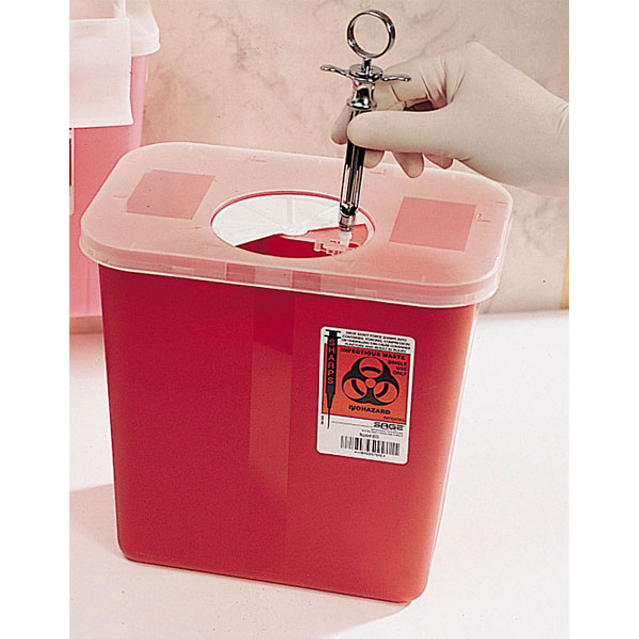 1 Quart Red Container - Locking Hinged Lid - Phlebotomy Sharps Containers