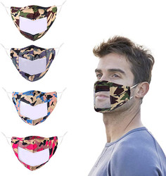 Washable Camo Face Mask with Clear Window and Adjustable Strap