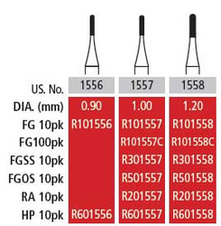 Alpen FG #1558 Round End Cross Cut Fissure Carbide Bur, Package of 100 Burs