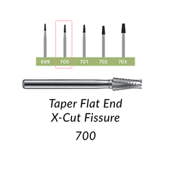 Carbide Burs. FG-700 Taper Flat End X-Cut Fissure. 10 pcs.