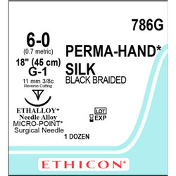 Ethicon Perma-Hand 6/0, 18' Silk Black Braided Non-Absorbable Suture, 12/Box