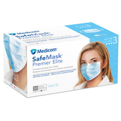 SafeMask Premier Elite ASTM Level 3 Earloop Mask, Blue, 50/Box