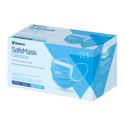 SafeMask Classics ASTM Level 1 Procedure Earloop Face Mask, BFE/PFE ≥ 95%, Blue, 500/Case, 10 x 50/Box.