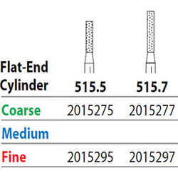 Two Striper FG #515.5 Coarse Diamond Bur, Flat-End Cylinder. Pack of 5