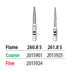 Two Striper ShortCut FG 260.8 S Coarse Diamond Bur Flame, Short Shank. Pack of 5