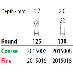 Two Striper FG #130 Fine Diamond Bur, Round. Pack of 5