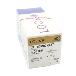 Look 3/0, 27' Chromic Gut absorbable suture with reverse-cutting C-6 needle
