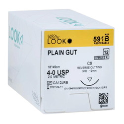 Look 4/0, 18' Plain Gut absorbable suture with reverse-cutting C-6 needle