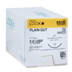 Look 3/0, 27' Plain Gut absorbable suture with reverse-cutting C-7 needle (3/8)