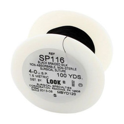 Look 4/0, 100 Yards of Silk Black Braided Sutures on a Spool, Package of 1