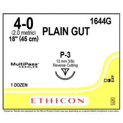 Ethicon Sutures. 4/0, 18" Plain Gut Absorbable with Precision Point Reverse