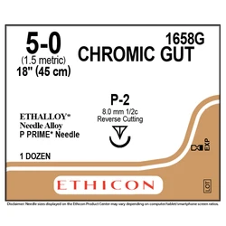 Ethicon Sutures. 5/0, 18" Chromic Gut Absorbable with Precision Point Reverse