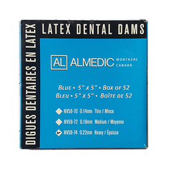 Rubber Dam AlMedic. Blue, 5" x 5" Heavy, 52/Box