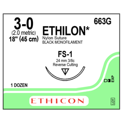 Ethilon Suture 3-0 Nylon FS-1 Black 18" Monofilament 12/Bx 663g