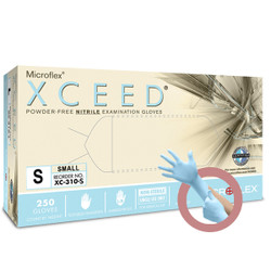 Microflex XCEED Nitrile exam gloves: SMALL powder-free, non-sterile 250/bx