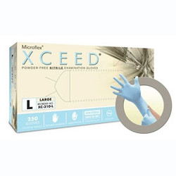 Microflex XCEED Nitrile exam gloves: LARGE powder-free, non-sterile 250/bx