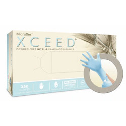 Microflex XCEED Nitrile Exam Gloves: X-SMALL, Non-Sterile, 250/Box, Blue, Powder
