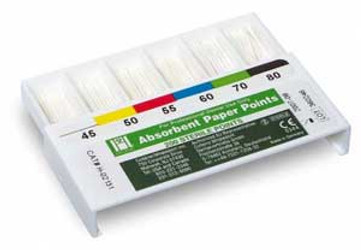 Hygenic #45 (ISO Sized) Absorbent Paper Points, White. Box of 200