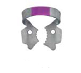 Hygenic Fiesta Color Coded Clamps. #13A (pink) winged metal dam clamp. Serrated