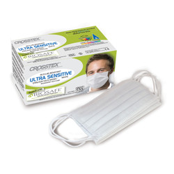 Crosstex Ultra Sensitive Face Mask with Biosafe, ASTM Level 3, White, 40/Box