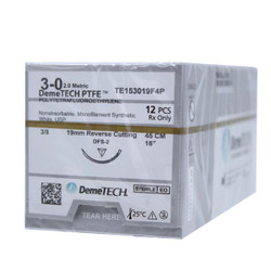 DemeTECH PTFE 3/0, 18' (45 cm) PTFE, Non-absorbable, White Suture, 12/Box