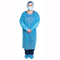 Dukal Isolation Gown - Elastic Cuffs with Waist and Neck Tie Closures, Blue