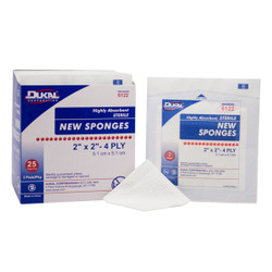 Dukal 2' x 2' 4-ply Sterile Non-Woven Sponges, 2 Sponges per Pack, Box of 1500