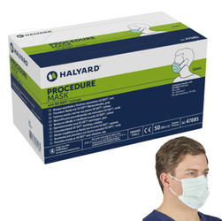 Infection ControlHalyard Procedure Mask - Green, Pleat-Style with Earloops, 3-Layer