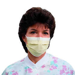 Halyard Procedure Mask - Tissue Yellow, Pleat-Style with Earloops, 50/Box